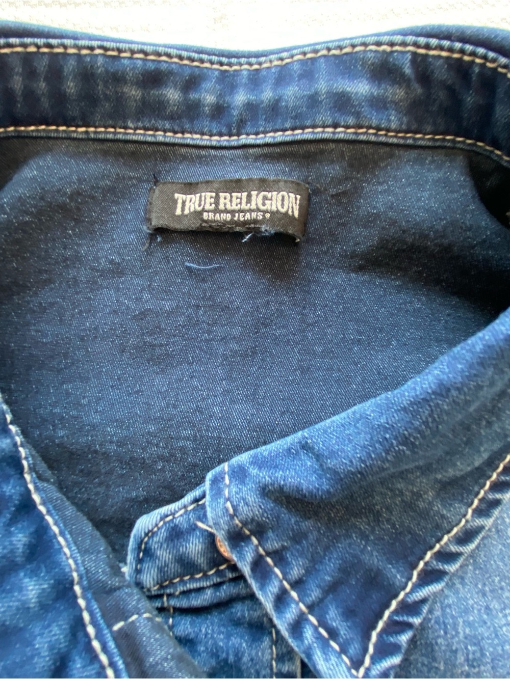 True Religion Women's Blue Denim Button-Down Shirt Coastal Granola - Picture 10 of 16